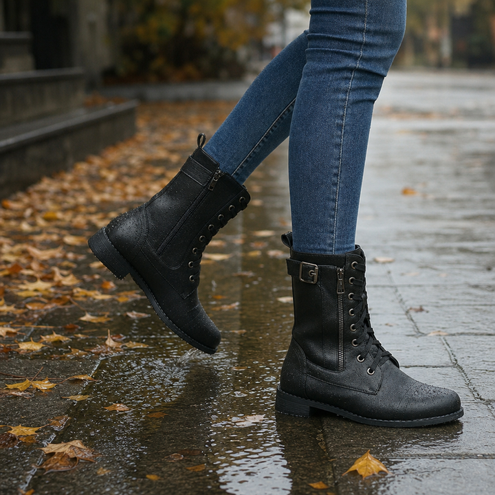 Amarah Lace-Up Side-Zip Ankle Boots - Elena Harper