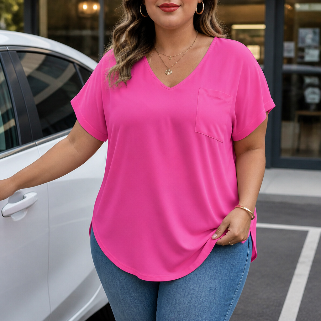 Draperie V-Neck Dolman Sleeve High-Low Hem Tee - Elena Harper