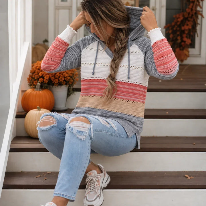 Colora Knit – Striped Hollow-Knit Hoodie
