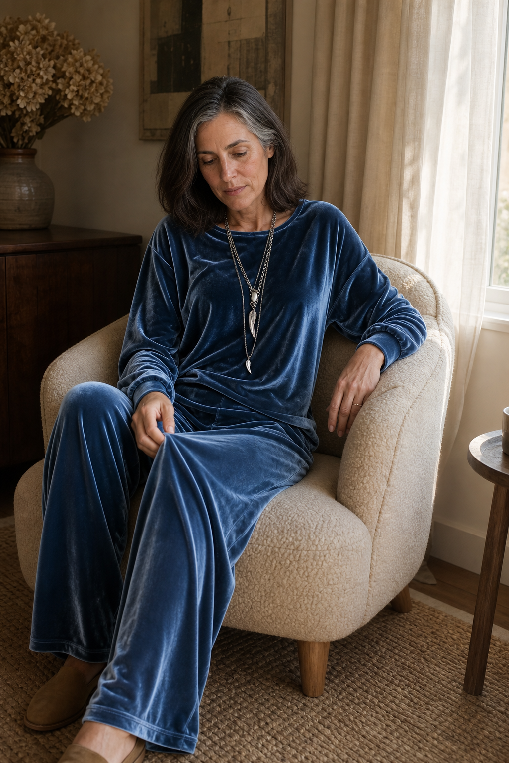 Duskvelor Velvet-Look Wide-Leg Two-Piece Lounge Set - Elena Harper
