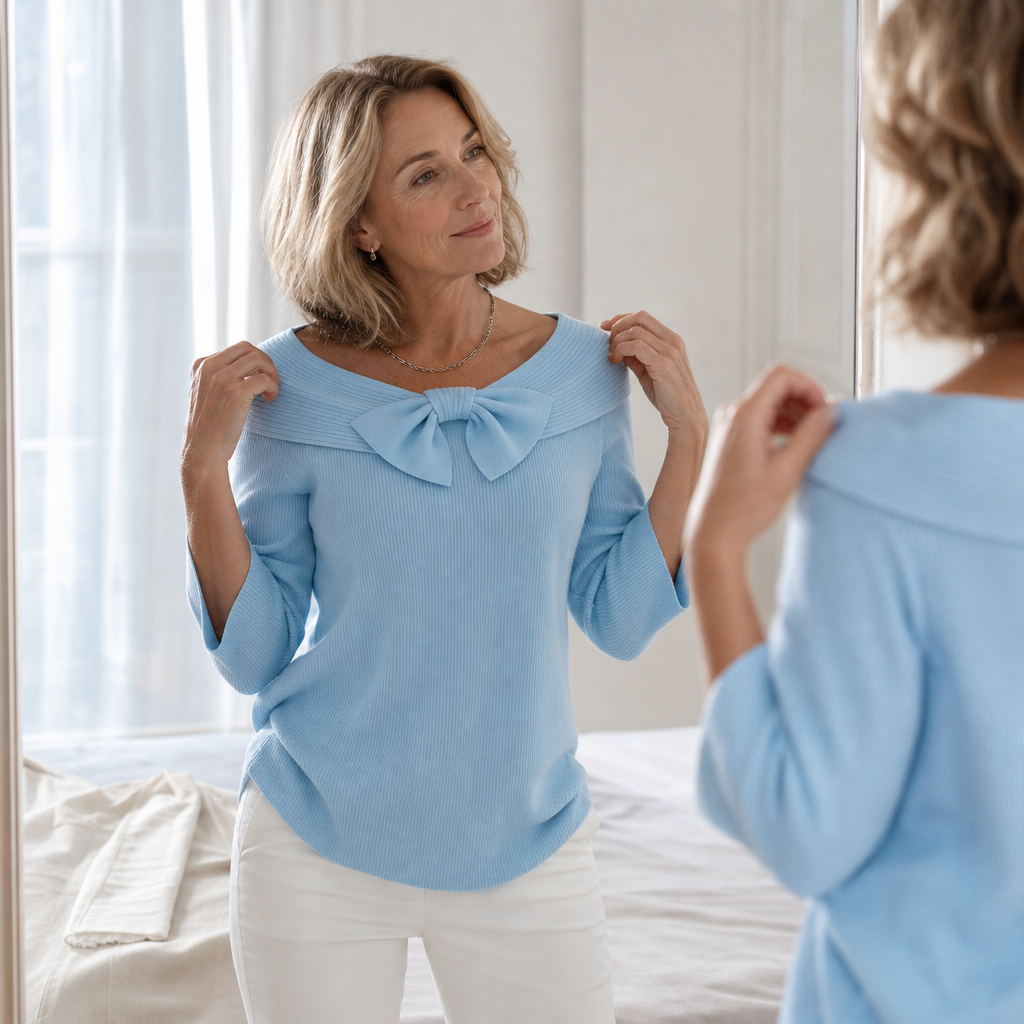 Bowdrift Bow-Neck Ribbed Knit Sweater - Elena Harper