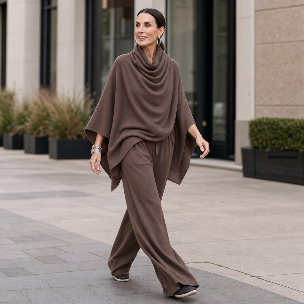 Draveny Draped Cowl-Neck Top And Trouser Set - Elena Harper