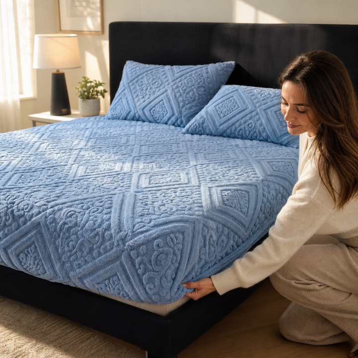 Damask Haven Raised Damask Plush Fitted Sheet - Elena Harper