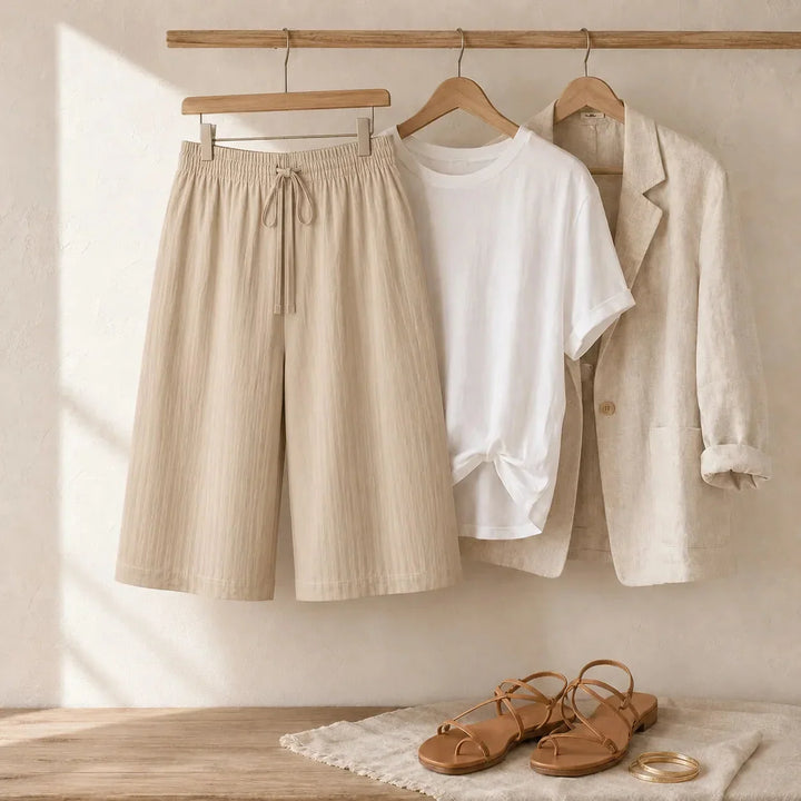 Calaya Wide Leg Drawstring Pants for Women, Lightweight Summer Pull On Bottoms - Elena Harper