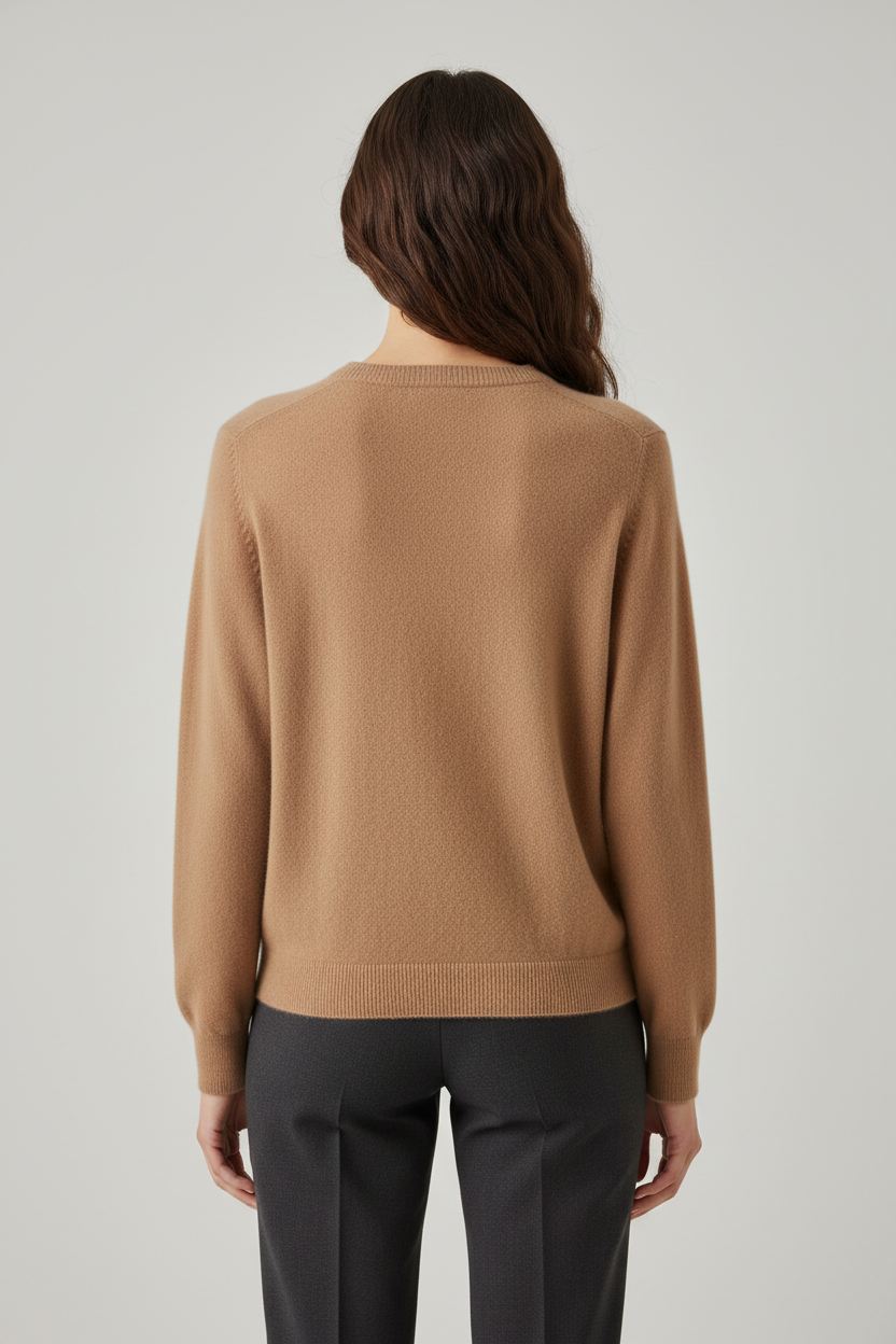 Ladies Fine Knitted Sweater with Round Neck and Ribbed Cuffs