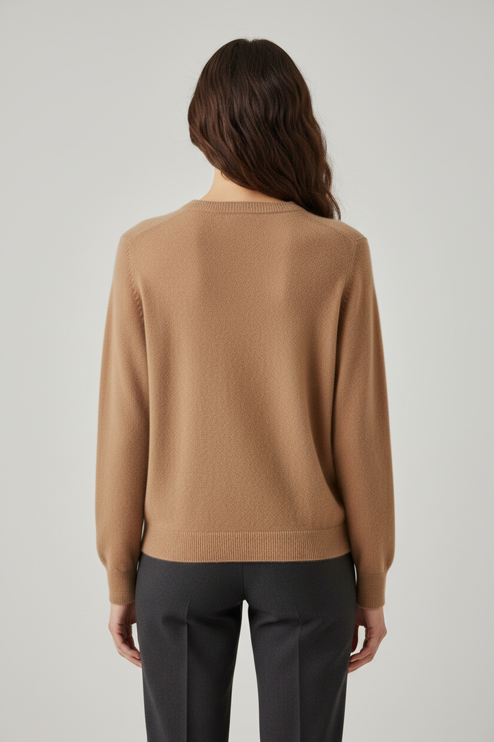 Ladies Fine Knitted Sweater with Round Neck and Ribbed Cuffs