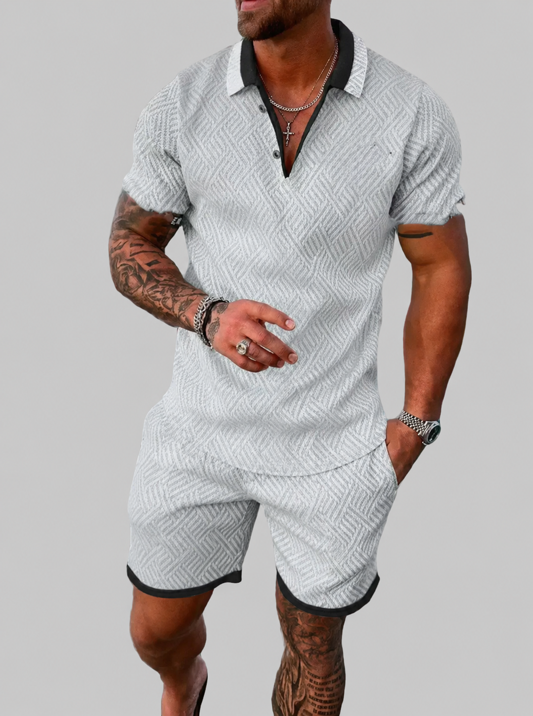 Men's Slim Fit Set – Casual for Summer Use, With Short Sleeves and Zipper
