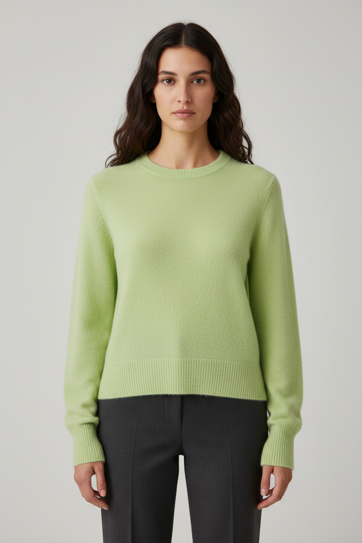 Ladies Fine Knitted Sweater with Round Neck and Ribbed Cuffs