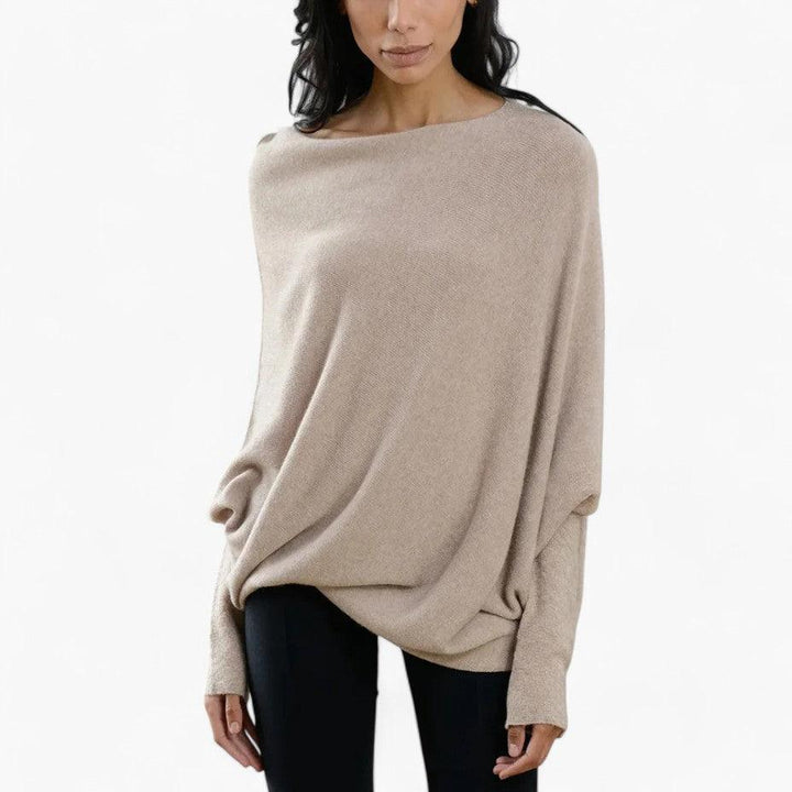 Women's Off-Shoulder Sweater Knitted Oversized Pullover, view 3 - Elena Harper