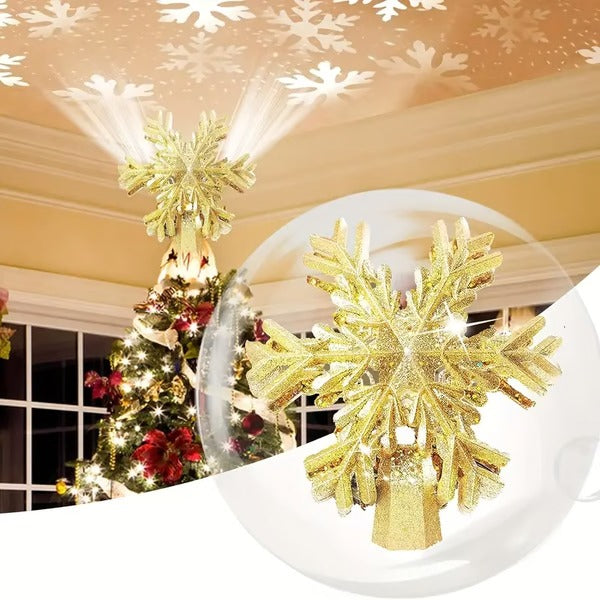 Lighted Christmas Tree Topper with LED Snowflake Projector