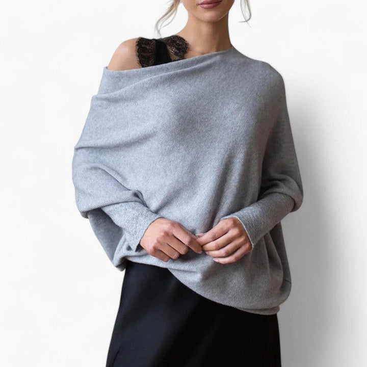Women's Off-Shoulder Sweater Knitted Oversized Pullover, view 6 - Elena Harper