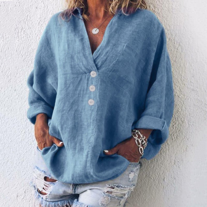 Liv | Linen Blouse Ladies V-Neck Oversized Loose Fit