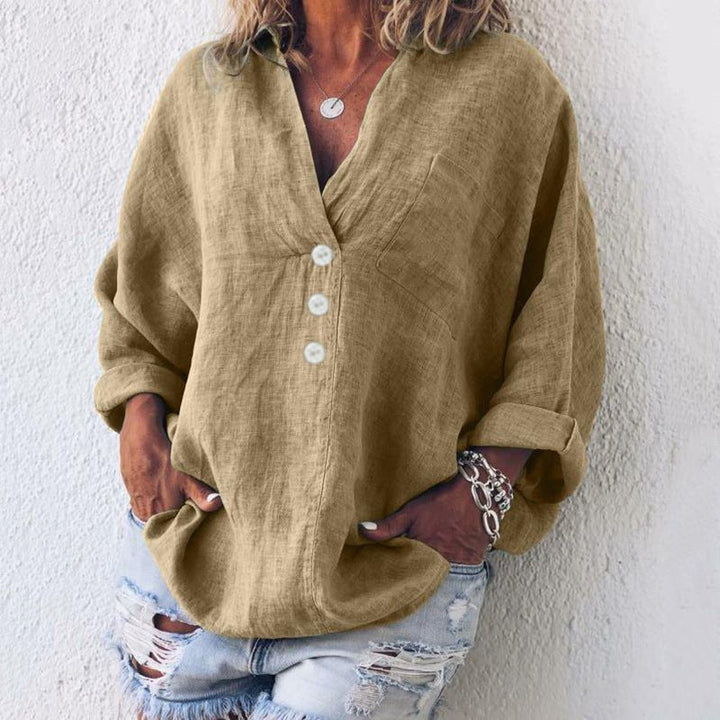 Liv | Linen Blouse Ladies V-Neck Oversized Loose Fit