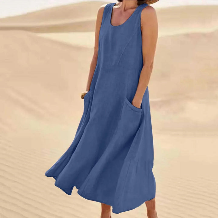 Florence | Linen Maxi Dress Sleeveless Summer U-Neck Pockets