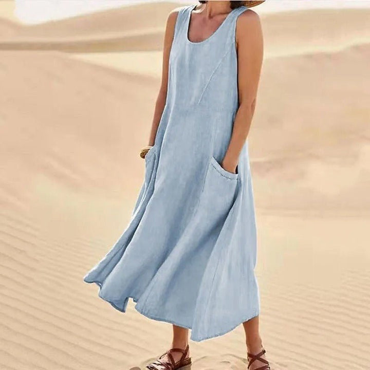 Florence | Linen Maxi Dress Sleeveless Summer U-Neck Pockets