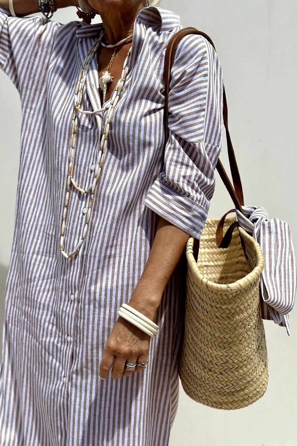 Women's Striped Button-Down Midi Shirt Dress for Effortless Style