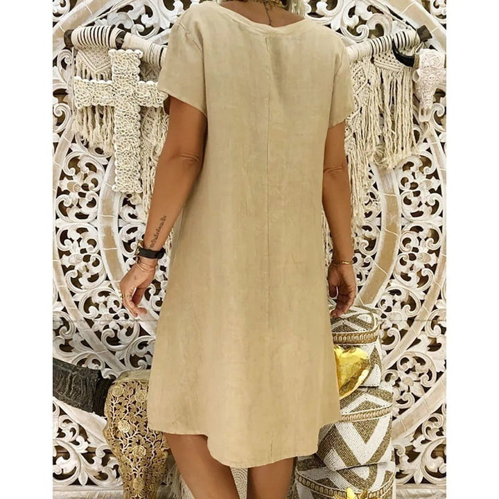 Scarlett | Linen V-Neck A-Line Mini Dress Short Sleeve Summer