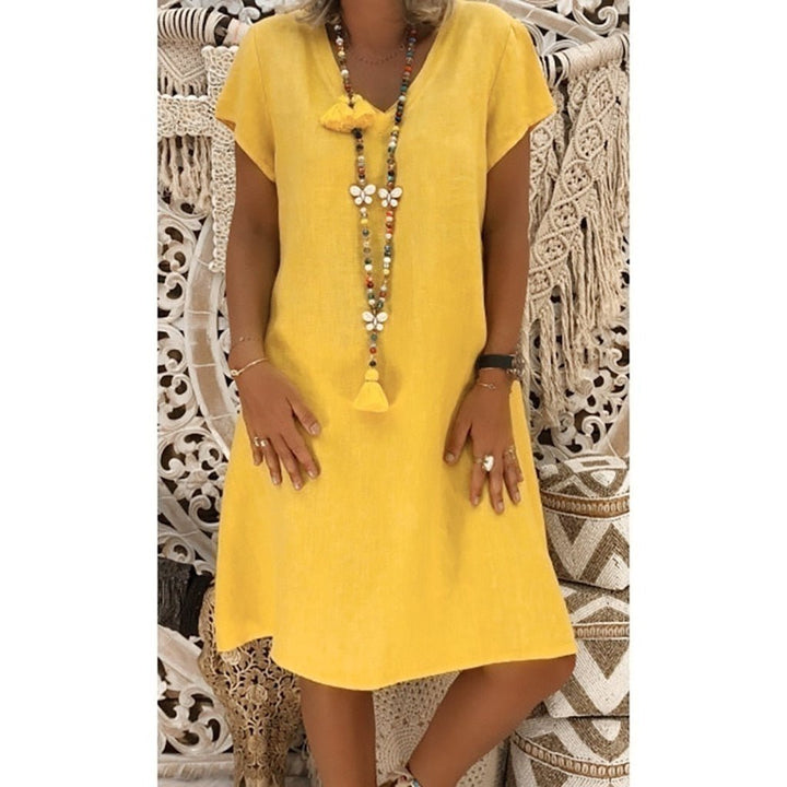 Scarlett | Linen V-Neck A-Line Mini Dress Short Sleeve Summer