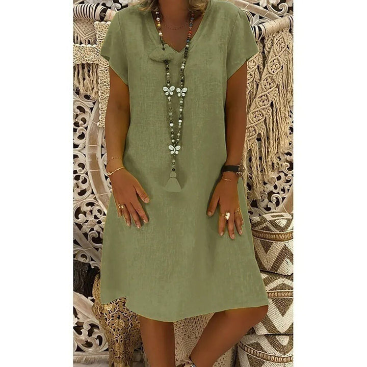 Scarlett | Linen V-Neck A-Line Mini Dress Short Sleeve Summer