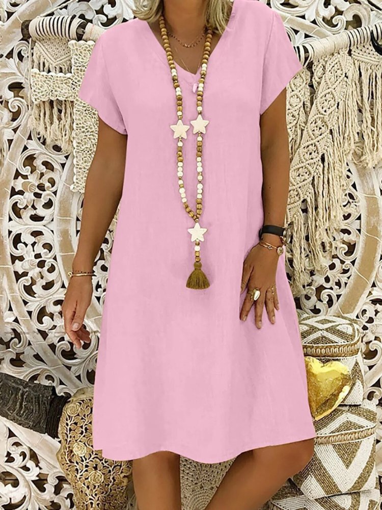 Scarlett | Linen V-Neck A-Line Mini Dress Short Sleeve Summer