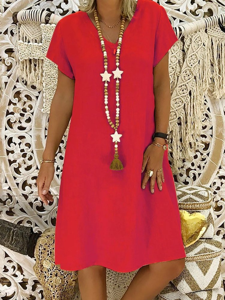 Scarlett | Linen V-Neck A-Line Mini Dress Short Sleeve Summer