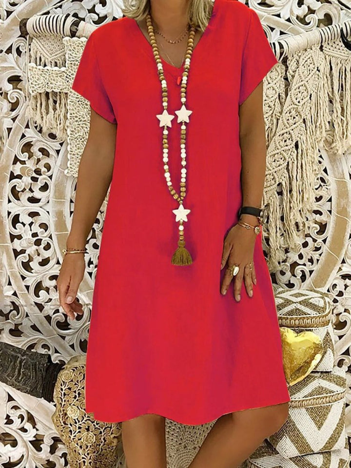 Scarlett | Linen V-Neck A-Line Mini Dress Short Sleeve Summer