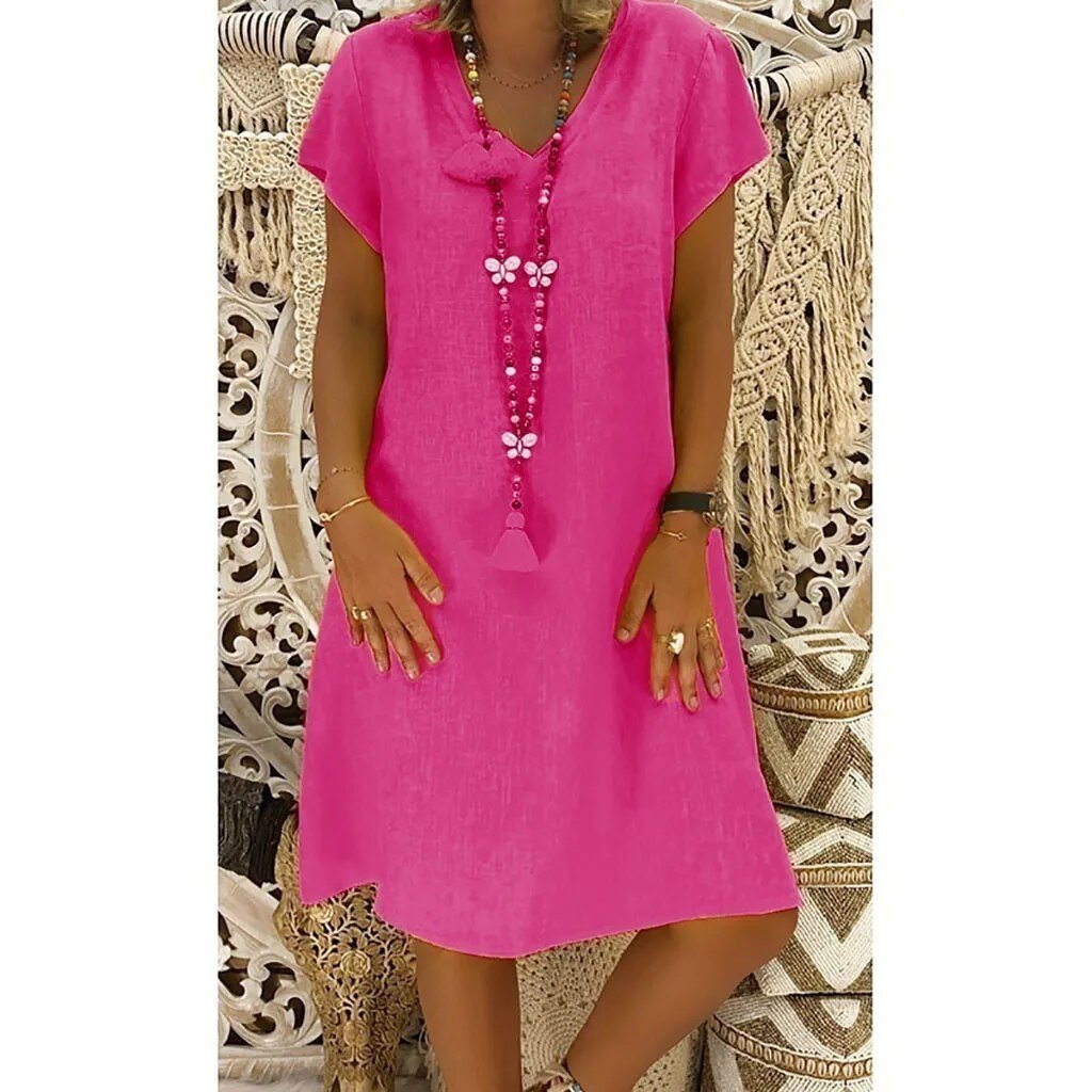 Scarlett | Linen V-Neck A-Line Mini Dress Short Sleeve Summer