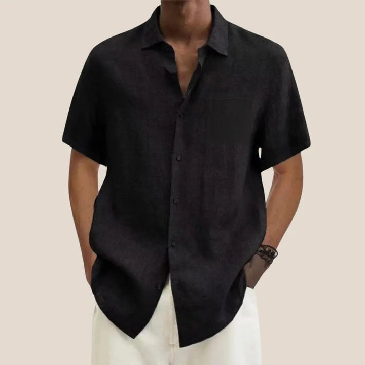 Men's Short Sleeve Button-Up Shirt with Classic Collar, view 3 - Elena Harper