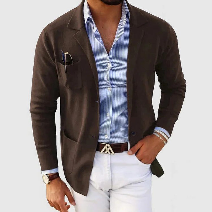 Knitted Cardigan with Lapel Collar for Men