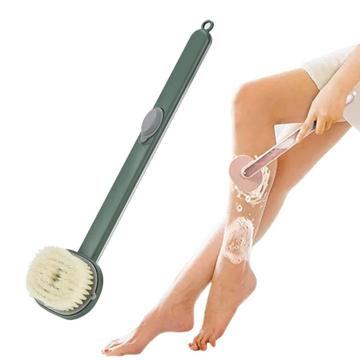 Long Handle Back Scrubber For Shower With Built-In Gel Dispenser And Soft Nylon Bristles