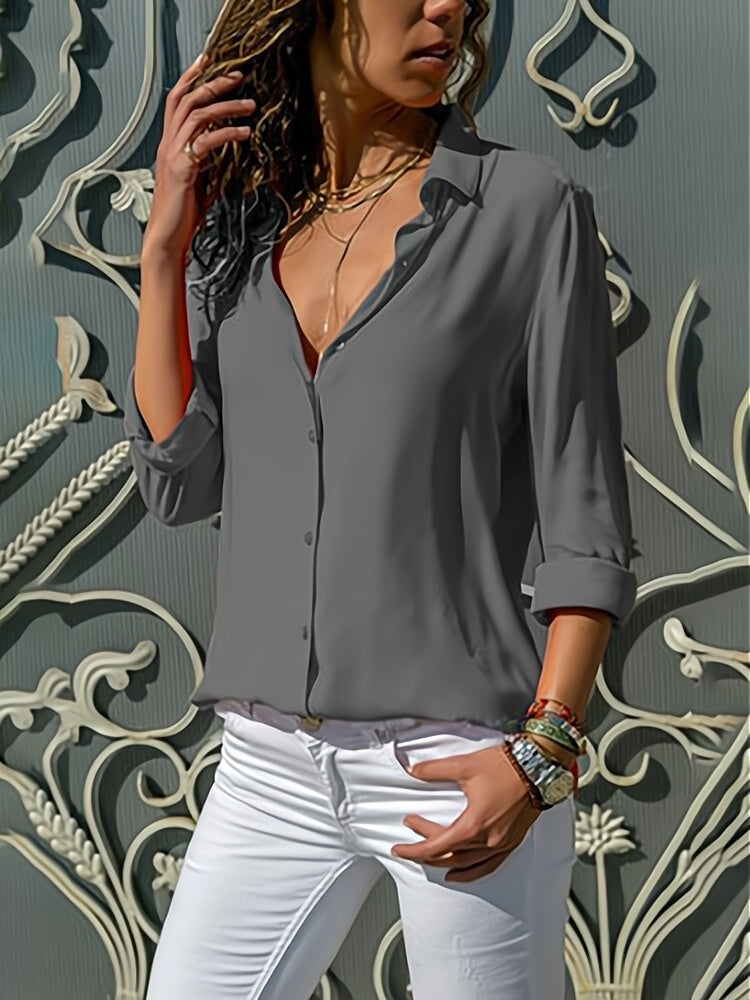 Loose Women's Blouse with Button Placket