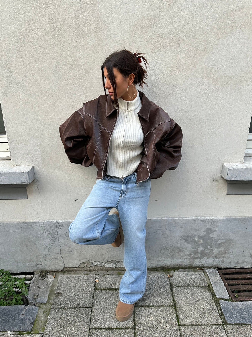 Oversized Women's Jacket with Zipper Closure – Modern Casual Style