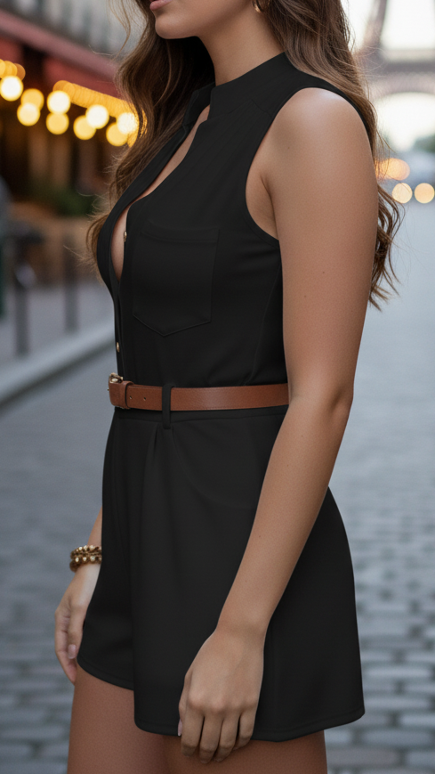 Luna | Plunging V-Neck Belted Romper - Lumina