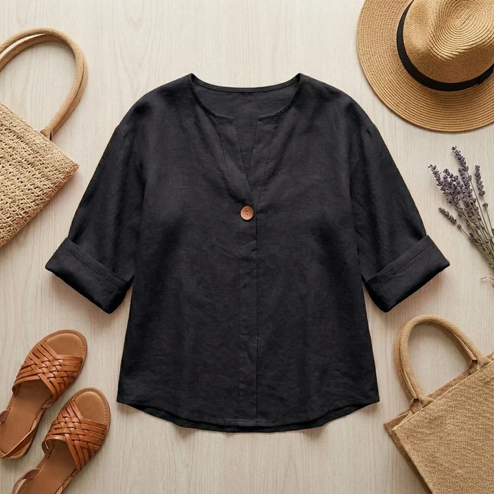 Women's Linen Blend V-Neck Tunic – Casual Comfort Blouse