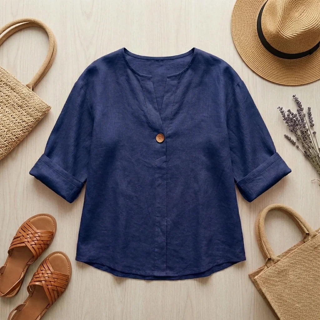 Women's Linen Blend V-Neck Tunic – Casual Comfort Blouse