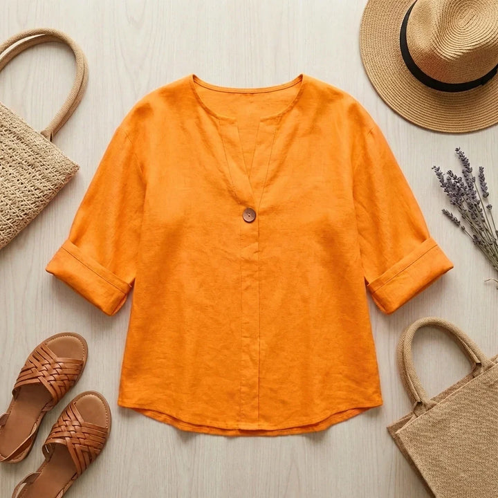 Women's Linen Blend V-Neck Tunic – Casual Comfort Blouse