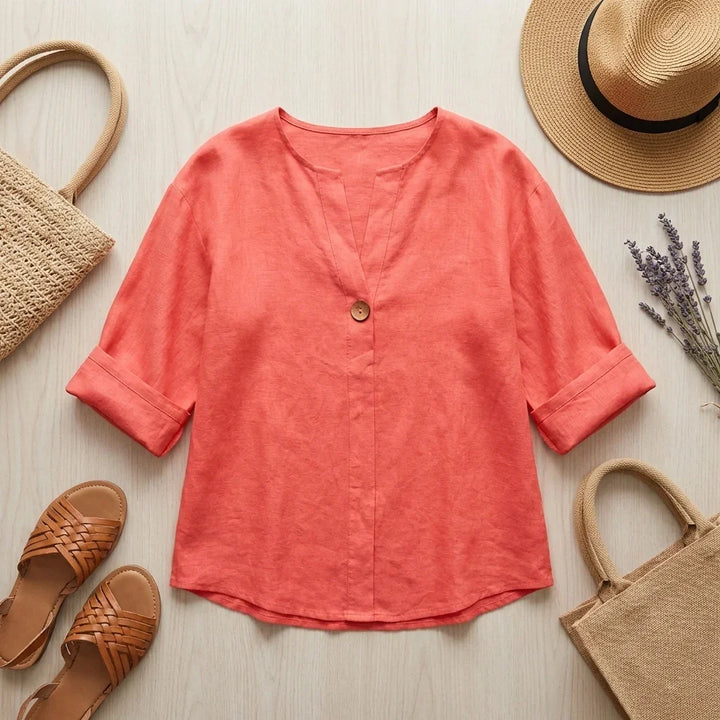 Women's Linen Blend V-Neck Tunic – Casual Comfort Blouse