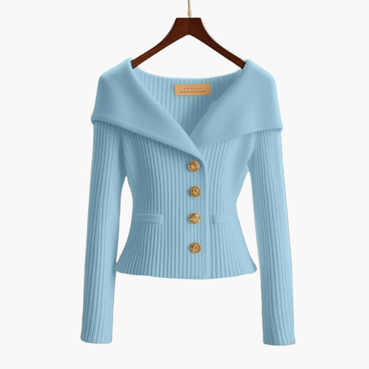 Elegant Short Ribbed Cardigan for Women Comfortable Buttoned Knit, view 5 - Elena Harper