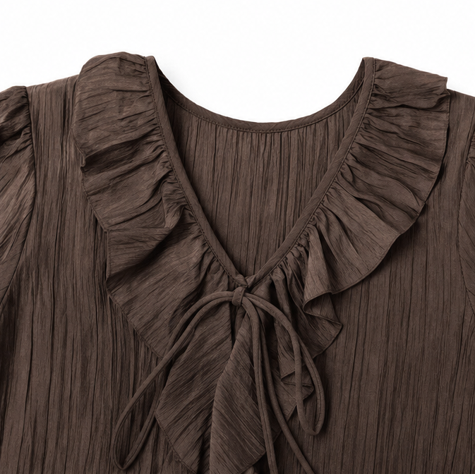Claudia Stylish and Airy Crinkle Blouse with V-Neck - Elena Harper