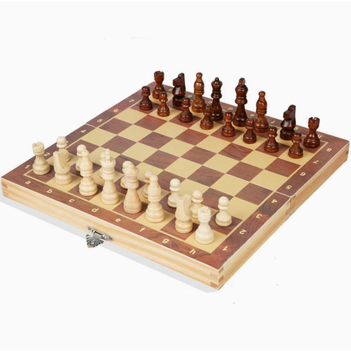 Magnetic Folding Chess Board Solid Wood Portable Chess Set With Checkers