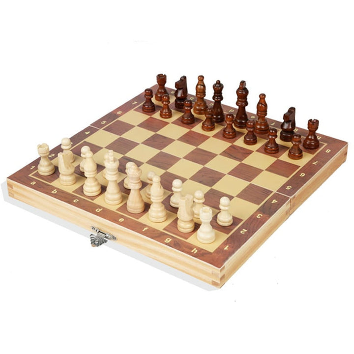 Magnetic Folding Chess Board Solid Wood Portable Chess Set With Checkers