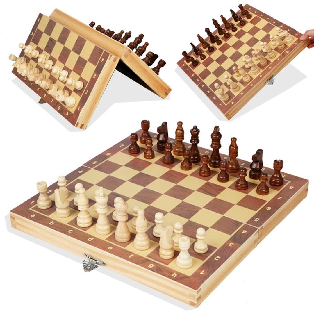Magnetic Folding Chess Board Solid Wood Portable Chess Set With Checkers