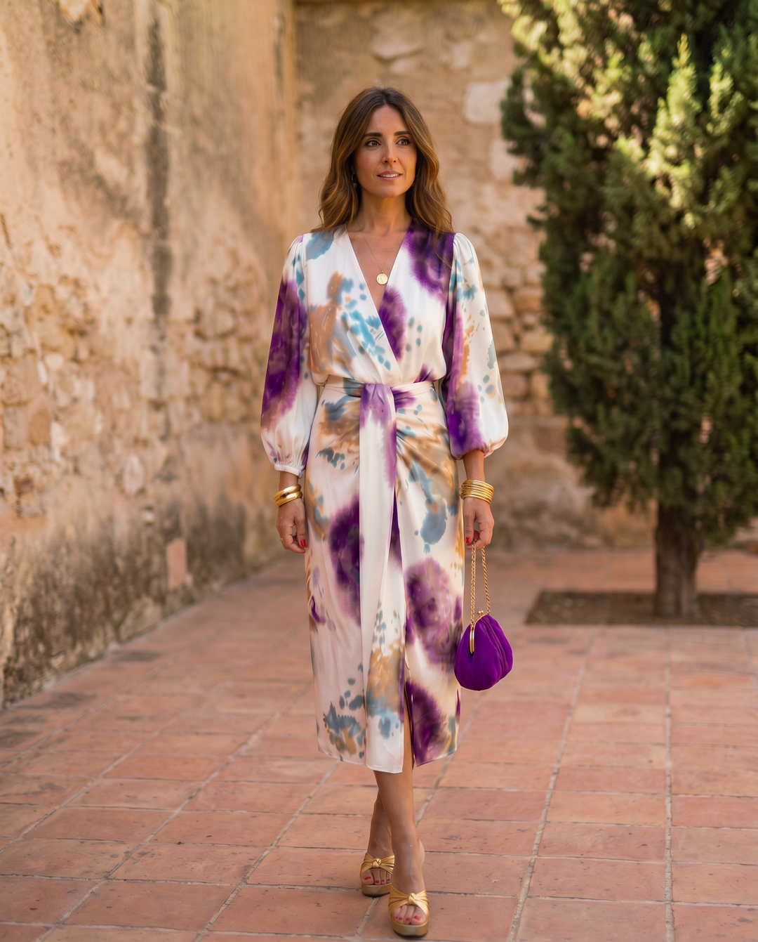 Magnificent candid photo of Sofia two-piece spring dress by Emma & Rose Cape Town, showcasing elegant fabric and stylish design.