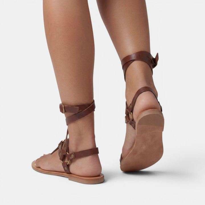 Women's Flat Sandals with Snake Print and Straps