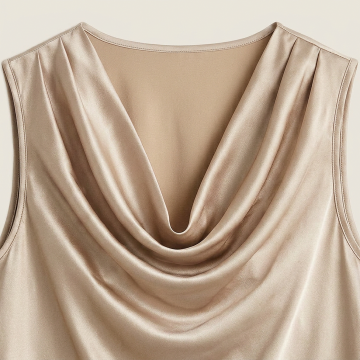 Ladies' Satin Sleeveless Cascade Neck Top with Flowing Fit