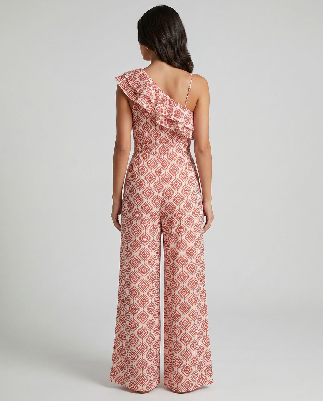 Jimena spring geometric print jumpsuit by Emma & Rose Cape Town, featuring a stylish, vibrant design and modern fit.