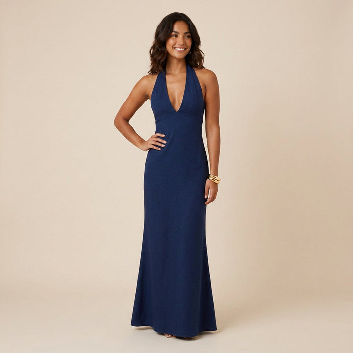 Ladies Gala Dress Halter V-Neck with Open Back