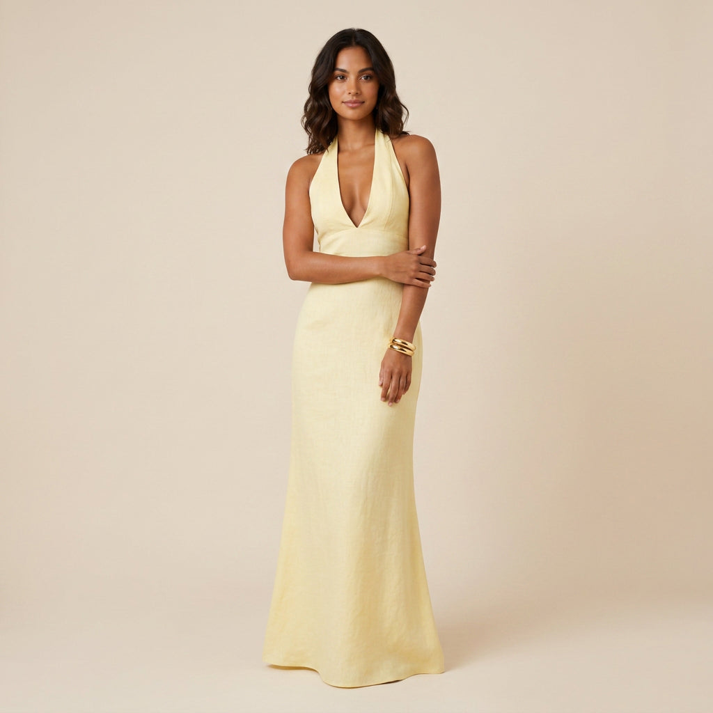 Ladies Gala Dress Halter V-Neck with Open Back