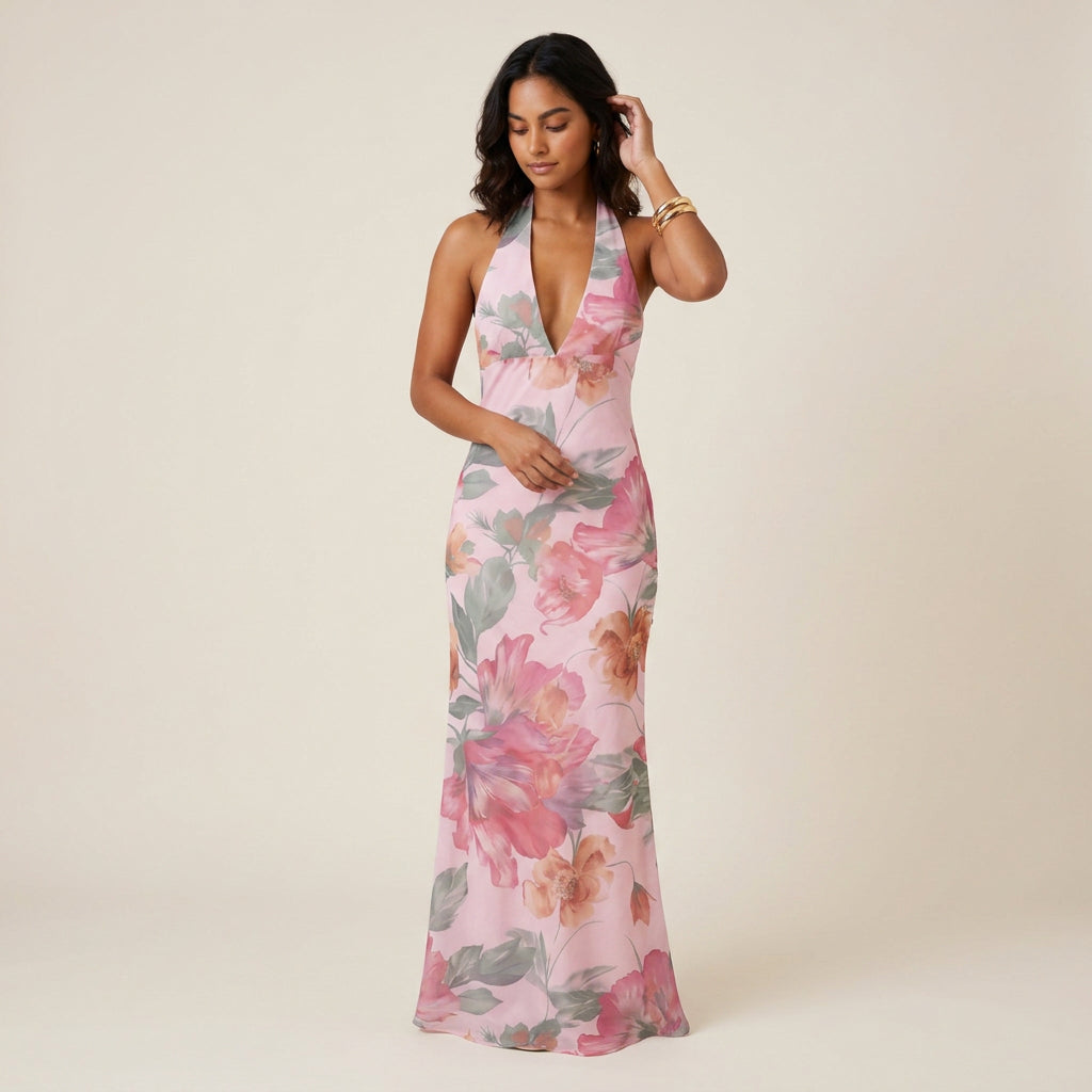 Ladies Gala Dress Halter V-Neck with Open Back