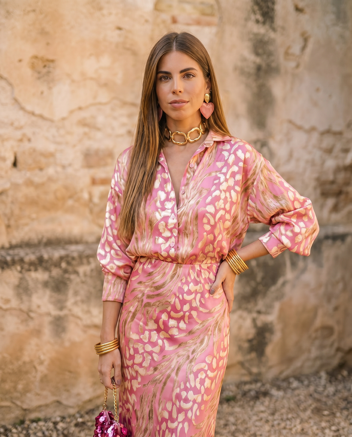 Elegant two-piece event dress by Emma & Rose Cape Town, featuring a flowing design and intricate details.